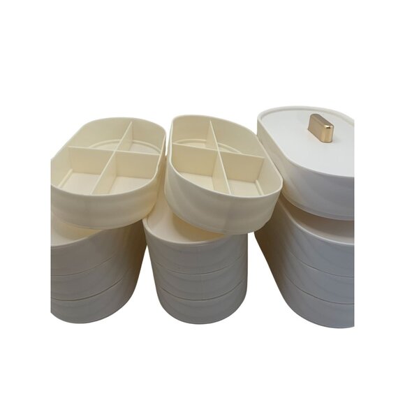 Stackable Oval Storage Box With Lid & Dividers White Wave Pattern Set Of 4 - Picture 4 of 4